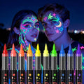 10-Color Glow-in-the-Dark UV Face Paint Set - Washable Neon Markers