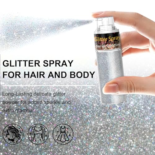 Scarman Hair and Body Glitter Spray - Ultra Fine Silver Holographic Glitter