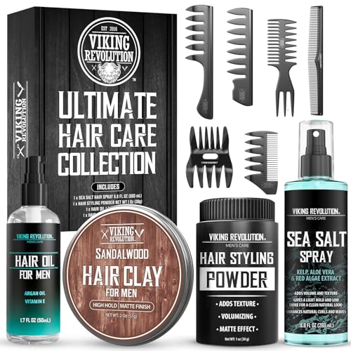 Viking Revolution Men's Hair Care Kit - Sea Salt Spray, Clay, Powder & Combs