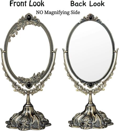 Feyarl Vintage Oval Makeup Mirror - Double Sided Floral Tabletop