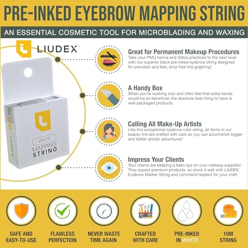 Pre-Inked White Ink - Eyebrow Mapping String ? an Essential Cosmetic Tool for Microblading and Waxing; Effective and Easy-to-Use White Ink Eyebrow Thread Brow Marker
