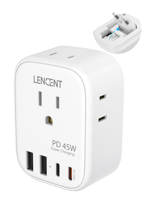 LENCENT European Travel Plug Adapter, PD 45W Type C Foldable Power Plug with 4 Outlet, USB Fast Charger Adaptor, Travel Essentials for US to Most of Europe EU Spain Italy France, Cruise Ship Approved