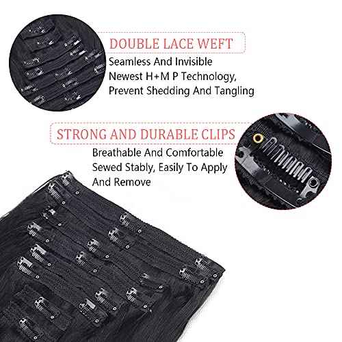 Straight Clip in Hair Extensions Real Human Hair 8Pcs Remy Human Hair Clip ins for Women, Natural Soft Human Hair, 120g 32inch #1B Natural Black