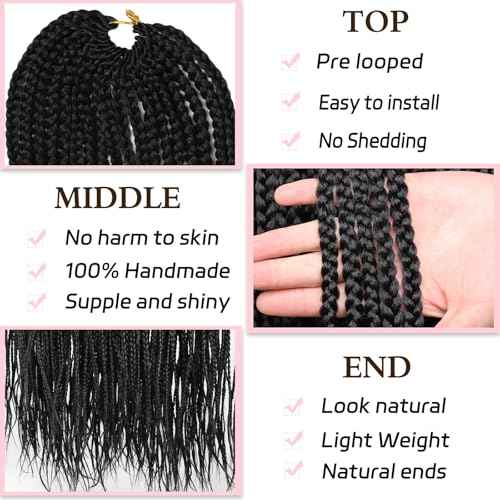 Xtrend 30 Inch 8 Packs Box Braids Crochet Hair Pre-looped Knotless 3X Braids for Woman Boho Braids Hair Extensions Long Box Braids Natural Black Synthetic Crochet Hair (18Strands/pack 1B#)