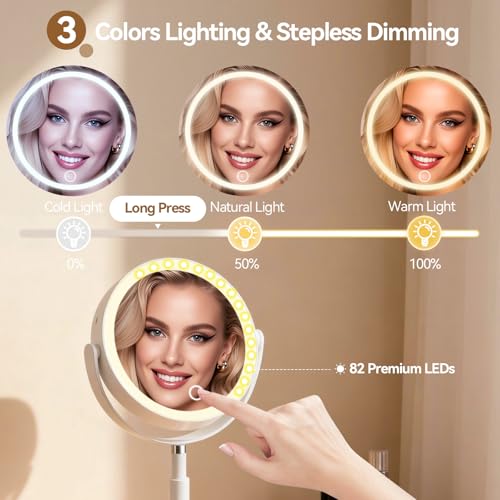 White 20X Magnifying Lighted Vanity Mirror with Storage Base - Dual Sided