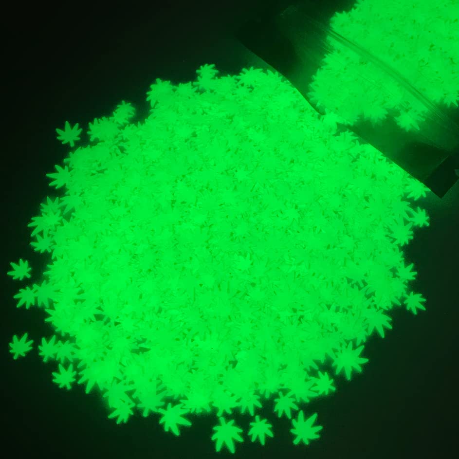 Glow in The Dark Leaf Glitter - Solvent Resistant & Cosmetic Grade - Festival Rave Makeup Face Body Nails Resin Arts & Crafts, Tumblers, Bath Bombs, Resin - Weed Pot Marijuana Leaf