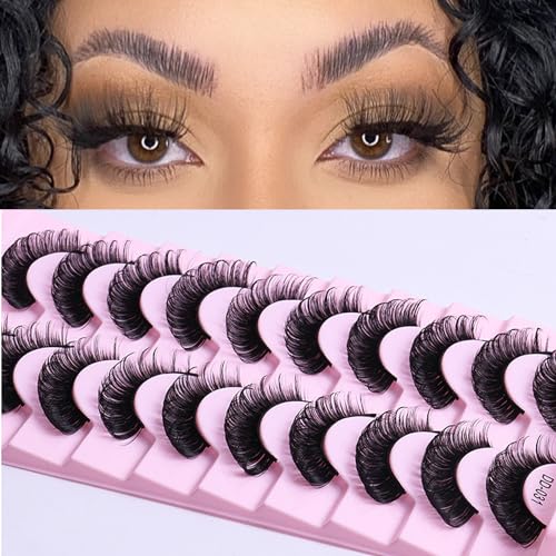 Russian Strip False Eyelashes D Curly Wispy Fluffy - 10 Pairs
