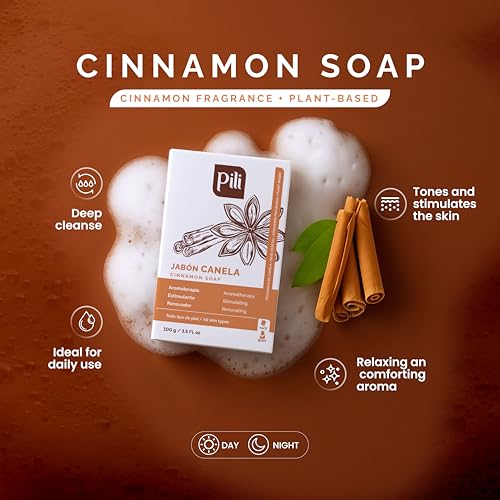 Pili Natural Cinnamon Soap Bars (3 Pack). Face and Body Soap Bars for Women, Men, Teens and All Skin Types. Jab?n de Canela. 3.5 oz each.
