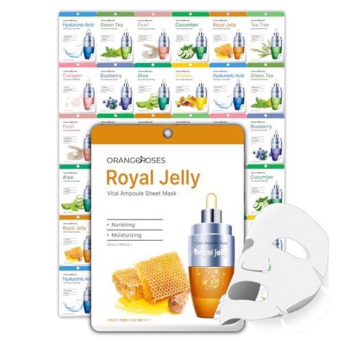 ¡¼ Orangeroses ¡½ 30 Pcs Combo Pack Vital Ampoule Sheet Mask, Korean Facial Skincare Sheet | Simple & Effective Skincare Routine | Moisturization | Wrinkle Care | Brightening
