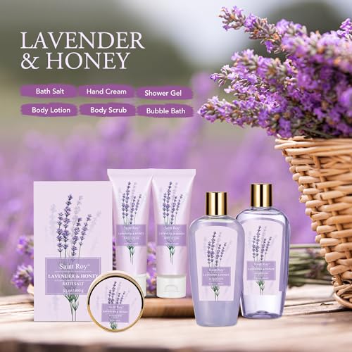 Spa Gifts for Women Bath and Body Lavender Honey Gift Set, Spa Gift Basket for Self Care, Relaxing Bath Sets for Mom, Grandma, Girlfriend, Sister, Spa Kit, Self-Care Set, Gifts for Women