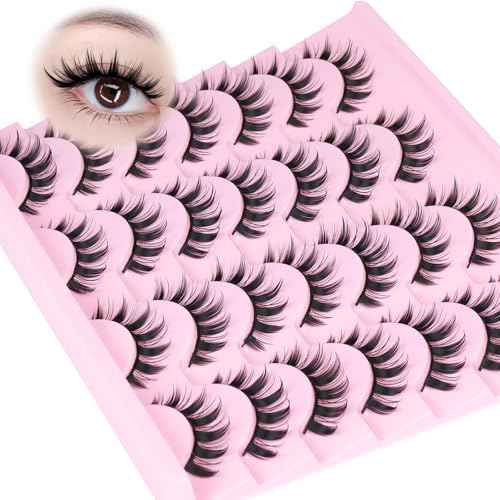 Yawamica Wispy Manga Lashes 8D Thick & Spiky False Eyelashes 15mm Doll Lashes Anime Eyelashes Style Natural Look 14 Pairs Pack Strip Lashes Look like Eyelash Extension