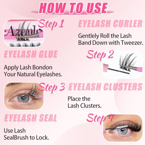 Lash Extension Kit A50+60D Fluffy Lash Clusters Kit D Curl Thick Cluster Eyelashes Extensions 10-16mm DIY Individual Lashes Natural Eyelash Clusters Kit with Lash Bond and Seal Waterproof
