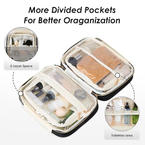 MDODO Black Hanging Toiletry Bag for Women Travel Organizer with 5 Compartments