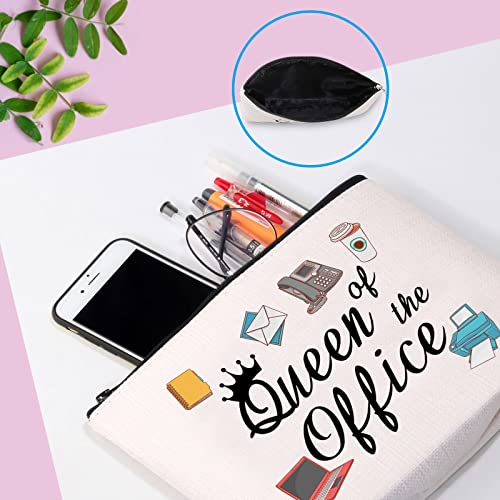 GJTIM Secretary Gift Secretary Thank You Zipper Pouch Gift Queen of Office Travel Makeup Bag Gift for Coworkers (Office Queen Bag)