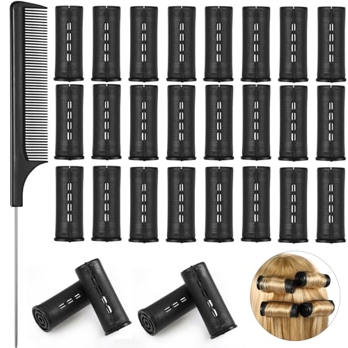 24 Pcs Hair Perm Rods with Tail Comb - Curling Hair Styling Tool Set