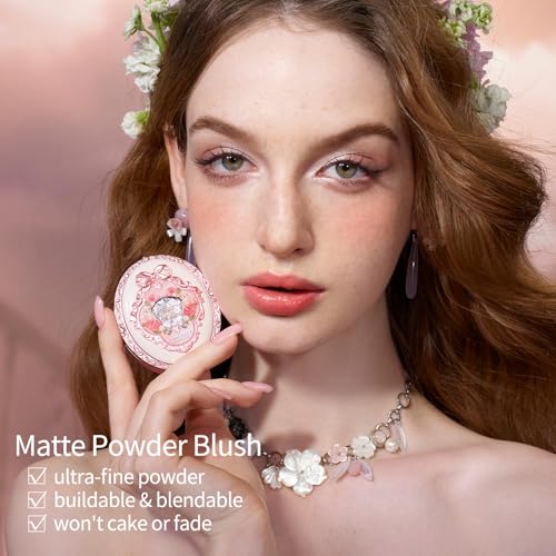 Flower Knows Midsummer Fairy Embossed Blush Apricot Matte Powder for Cheeks