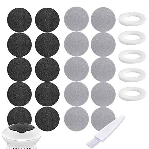 25 Pack Replacement Pads Refills for Pedi Vac Portable Electric Vacuum Callus Remover Foot File for Exfoliation Cracked Heels Dead Skin with a Clean Brush (20pcs Grind Head Pads +5pcs Sponge Ring)