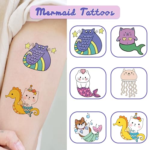 55 Mermaid & Cat Temporary Tattoos - Waterproof Party Favors