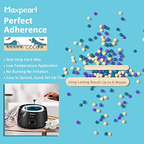 Maxpearl Home Digital Waxing Kit - 7 Packs of Hard Wax Beads for All Over Body Hair Removal + Digital Wax Warmer + Waxing Applicators