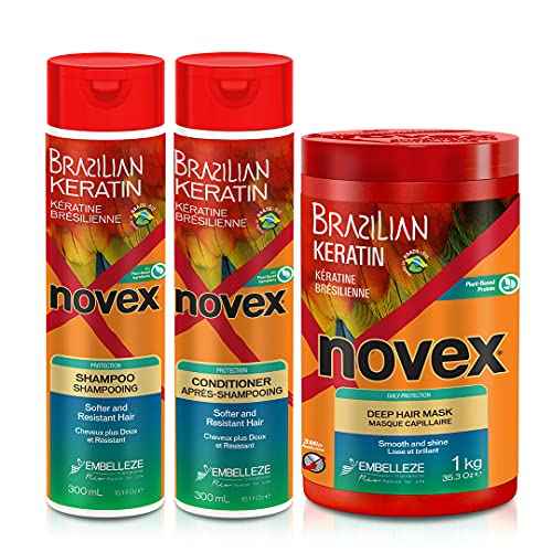NOVEX Shampoo 10.1oz + Conditioner 10.1oz + Mask 35oz Set (Brazilian Keratin)