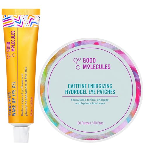 Good Molecules Energizing Eye Care Set ? Caffeine Hydrogel Under Eye Patches (30ct) & Yerba Mate Wake Up Eye Gel (15ml) ? Reduce Dark Circles and Puffiness with Hyaluronic Acid - Skin Care for Face