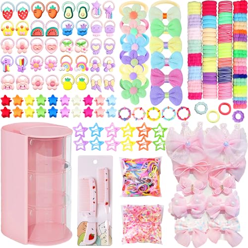 900Pc Hair Accessories Set for Girls with Pink Organizer