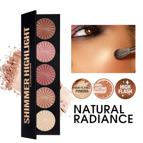 5-Color Face Highlighter Palette - Waterproof Shimmer Powder