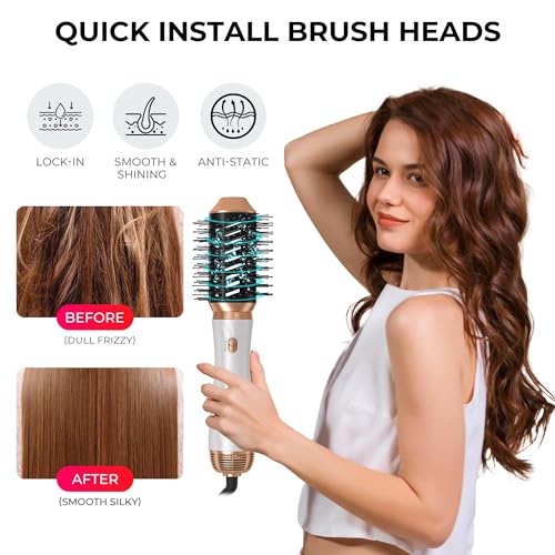 Trylater 6-in-1 White Hair Dryer Brush Set with Detachable Air Styler & Curlers