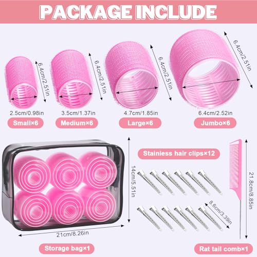 Hair Rollers 38-Piece Kit, 4 Sizes with Clips & Comb