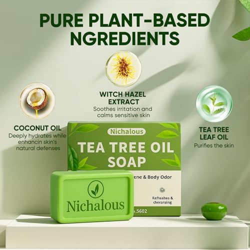 Tea Tree Oil Soap Bar - 3PCS Natural Cleansing Soap with Coconut Oil