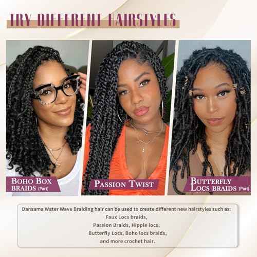 Dansama Passion Twist Hair Water Wave Crochet Hair for Black Women, Long Bohemian Braiding Hair for Boho Locs, Faux Locs, Butterfly Style Crochet Braids Hair Extensions (18inch, 1B, Economy Pack)