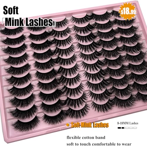30 Pair Faux Mink False Lashes Kit - Fluffy 3D Wispy Eyelashes