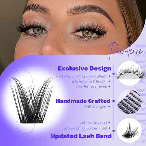 Pawotence Lash Clusters Kit Wispy Lash Extension Kit 10-18mm Cluster Eyelash Extensions Kit Individual Lashes 144pcs Eyelash Clusters with Lash Bond and Seal, Lash Tweezers for Self Use