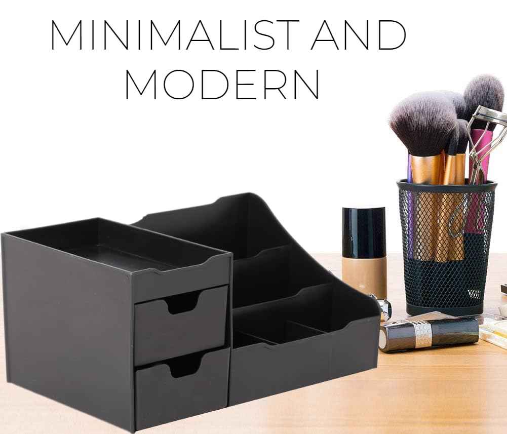 Mantello Modern Minimalist Black Bathroom Organizer - 9 Compartment Countertop Sink Tabletop Caddy for Men Women - Makeup Skincare Toiletries Organizer