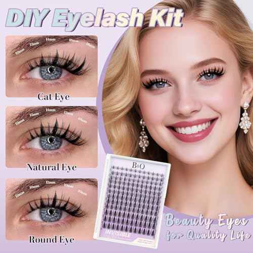 B&Q Fairy Lash Clusters Kit Natural Lashes Clusters Wispy Invisible Band Manga Lashes Individual Lashes Bond and Seal Eyelash Extension Kit Easy Removal (Fairy Kit)