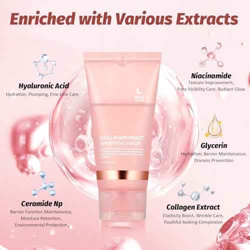 Collagen Night Wrapping Peel Off Mask with Brush, Overnight Mask Hydrates and Skin Elasticity, Reduces Sagging and Wrinkles, Hydrating Face Mask is the Ideal Gifts for Women and Teen Girls!