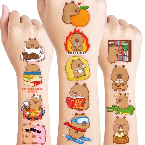 120 PCS Capybara Temporary Tattoos for Kids Party Favors