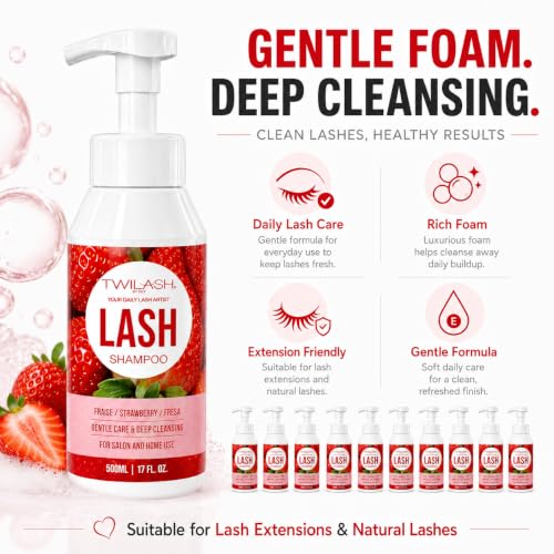 TWILASH Lash Shampoo 500ml Foaming Cleanser for Extensions