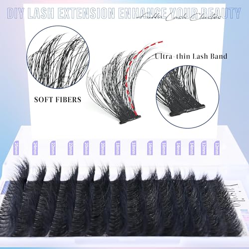 Lash Clusters Kit 12-25mm Thick Cluster Eyelash Extensions Kit 224Pcs 150D Volume Individual Lashes with Lash Bond and Seal Wispy D Curly Waterproof Matte Black False Eyelashes, by Yaiseiko