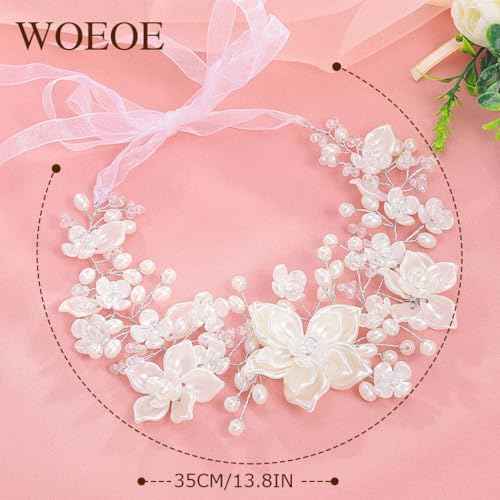 Woeoe Pearl Flower Girl Headpiece, Communion Headband, White Hair Accessories for Girls