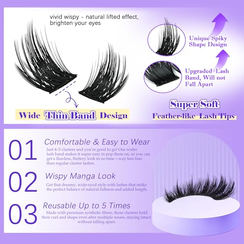 Manga Lash Clusters - Wispy Spiky Eyelash Extensions, 140pcs