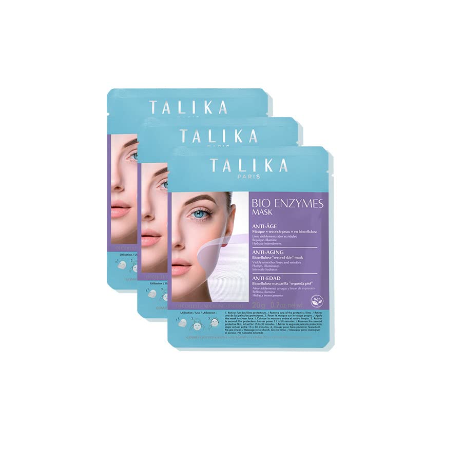 Talika Bio Enzymes Anti-Aging Mask (3 Packs) - Smoothing Anti-Aging Face Mask - Biocellulose Moisturising Mask - Second Skin Effect Beauty Sheet Mask