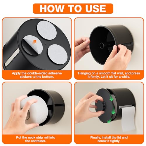 Neck Strip Dispenser, Black Barber Neck Strip Holder Dispenser with 4PCS Adhesive Pads for Wall Mounting Hanging Up, Neck Strip Paper Roll Dispenser Neck Strip Container for Hair Salon & Barber Shop