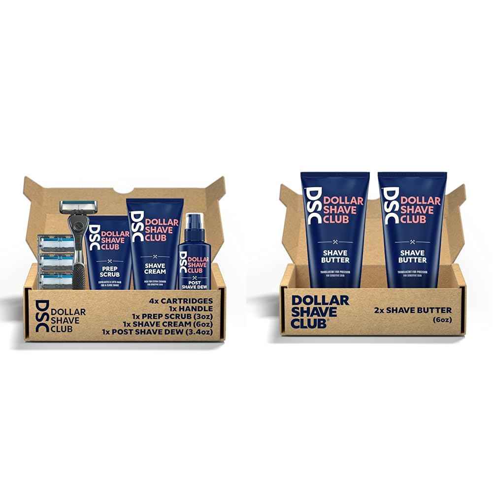 Dollar Shave Club | 6-Blade Ultimate Shave Bundle | Diamond Grip Club Series Razor Handle & Butter, For Sensitive Skin, A Translucent Shaving Cream & Gel Alternative