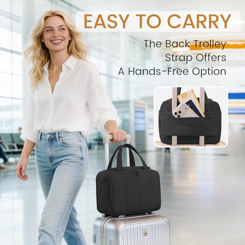 Toiletry Bag Puffy Large Travel,Lightweight Cosmetic Travel Bag with Trolley Strap,Makeup Bag for Accessories,Black