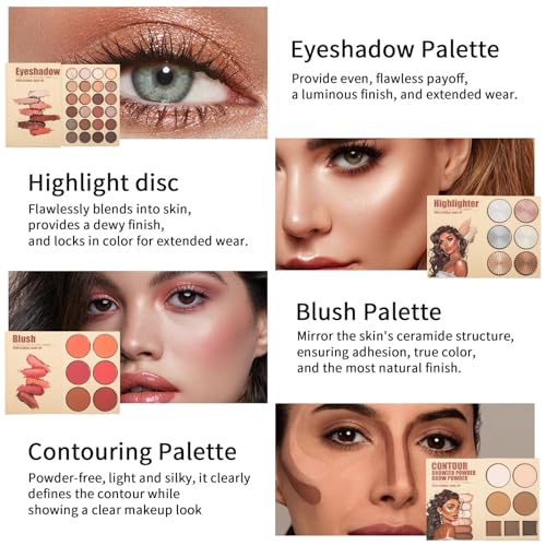 RoseFlower 24 Colors Eyeshadow Palette with Blush Highlighter Contour Makeup Kit