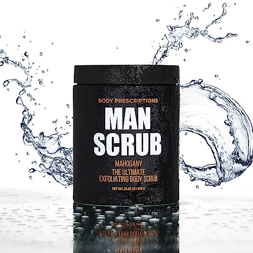 Body Prescriptions Men¡¯s Exfoliating Body Scrub ? Ultimate Skin Cleansing Wash in Jar with Twist-Top Lid, For All Skin Types, 21 Ounce (Pack of 4), Mahogany