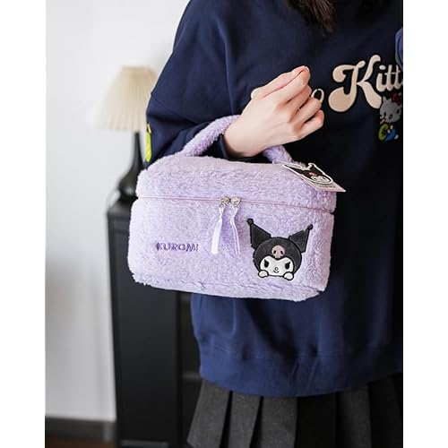 Kuromi Plush Cosmetic Bag Makeup Pouch Travel Portable Vanity Case Organizer with Handle
