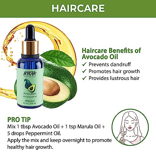 Nykaa Naturals 100 Percent Pure Cold Pressed, Avocado, 1.01 oz - Hair Oil for Growth and Dandruff - Prevents Acne - Face Oil for Dry, Sensitive Skin