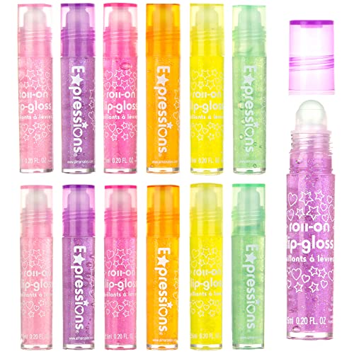 12pc Roll-On Lip Gloss Set with Maribou Case for Kids